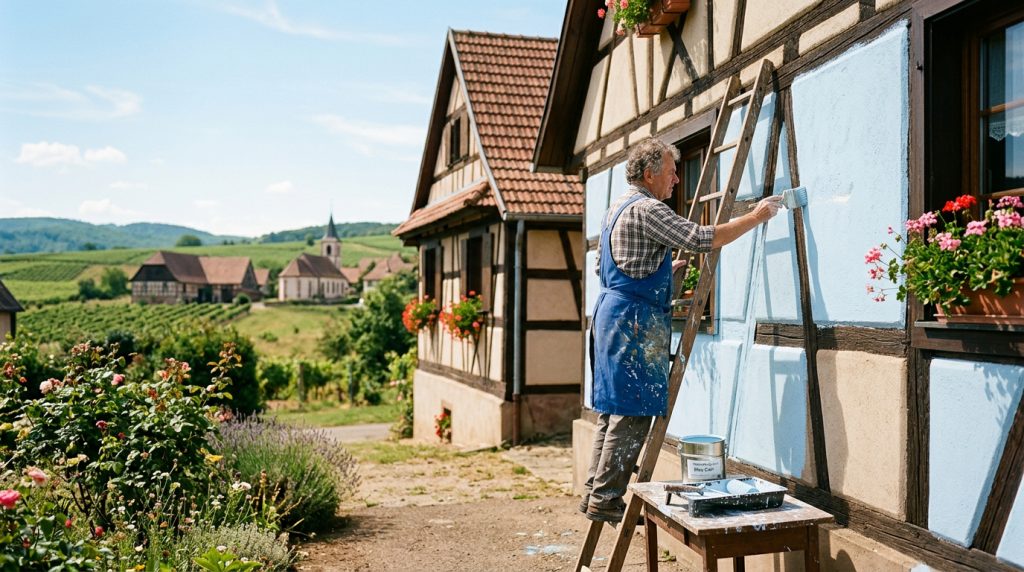 oup de peinture sur un enduit gratté